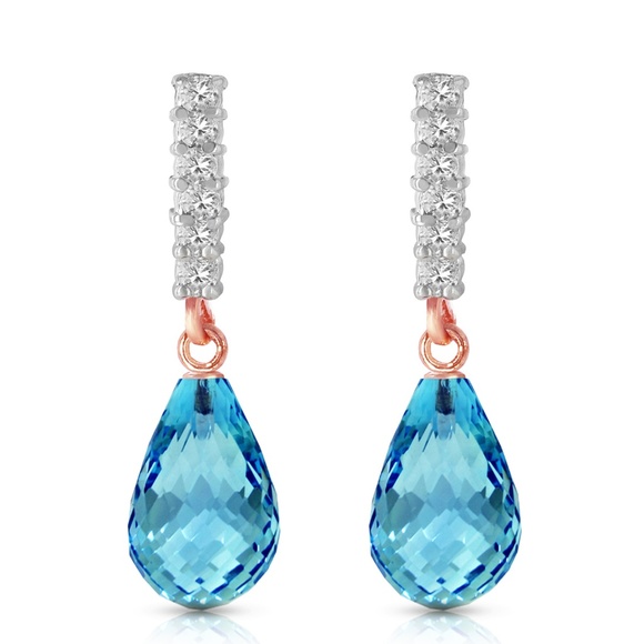 GOLD EARRING WITH DIAMONDS & BLUE TOPAZ - Picture 2 of 5